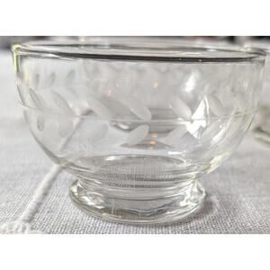 Vtg 6 piece Anchor Hocking Laurel Gray Cut Clear Footed Dessert Ice Cream Dishes